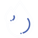 A blue icon of a drop of water on a white background.
