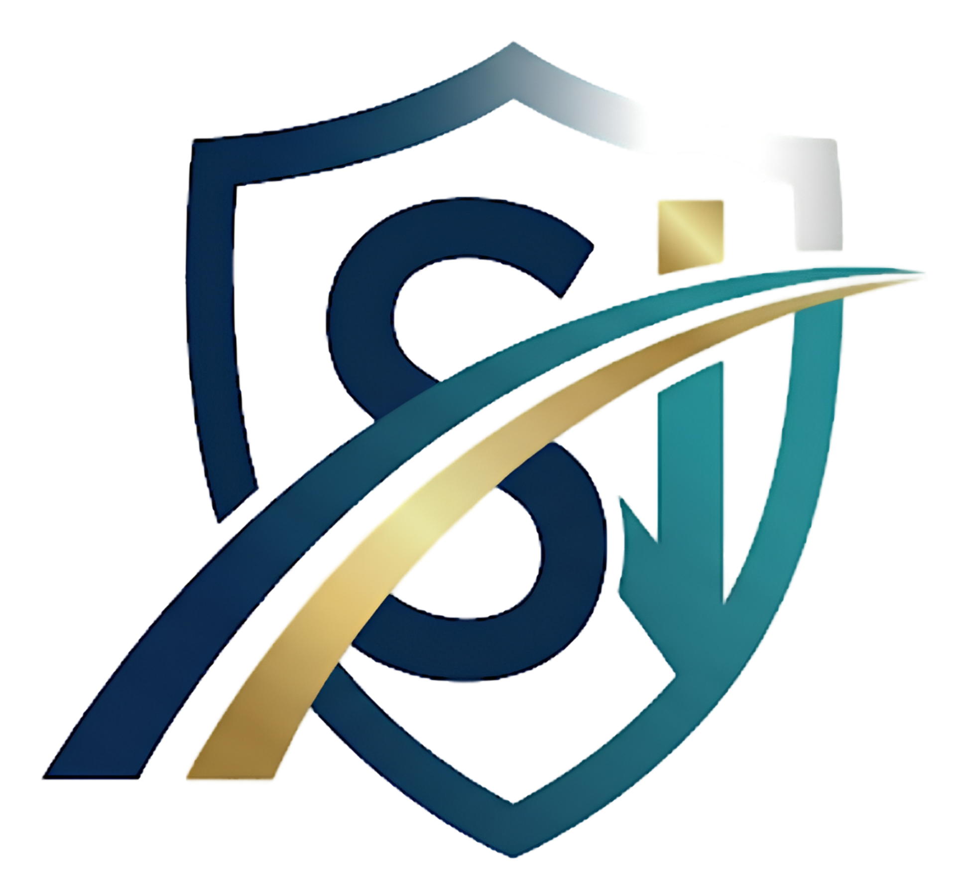 Stylized blue shield logo with gold and teal swooshes and interlocking letters S and Y