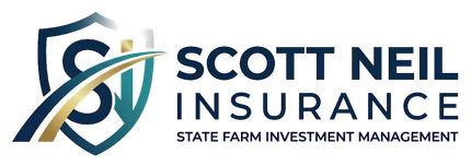 Scott Neil Insurance logo with blue shield icon and teal/black text on white background