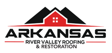 Arkansas River Valley Roofing & Restoration logo with red and black roof icon