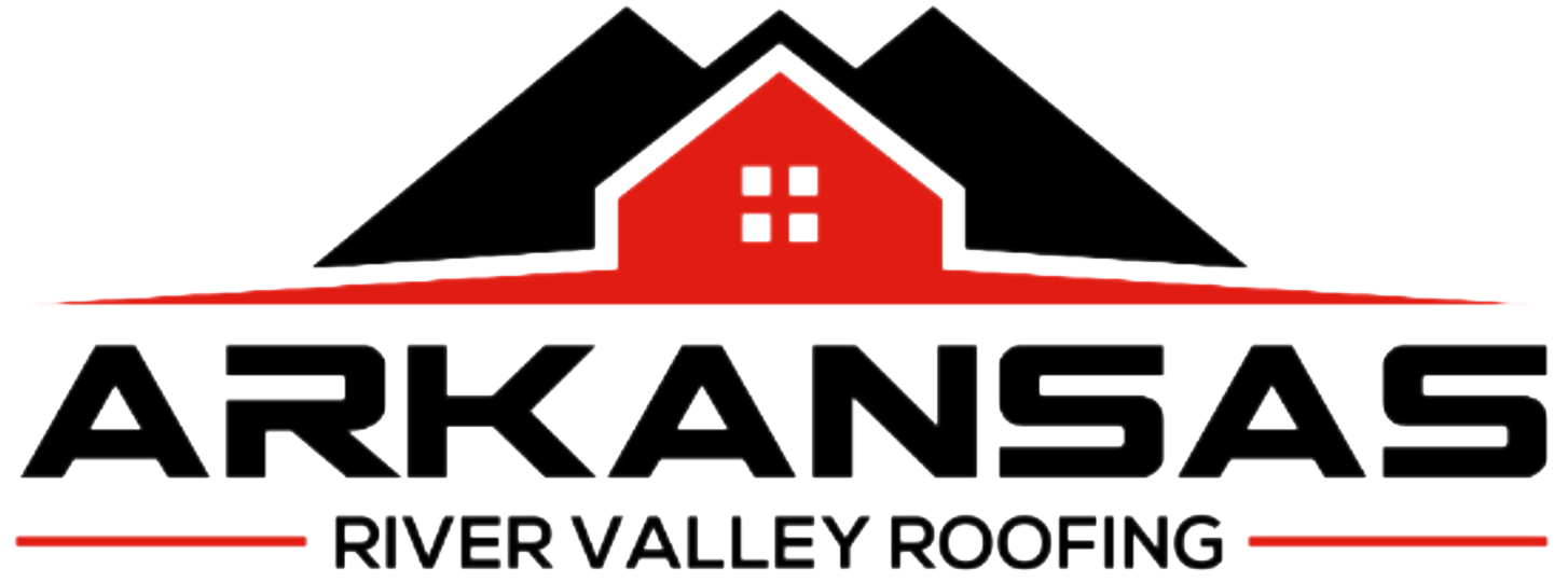 Arkansas River Valley logo with red barn and black roof over bold black text