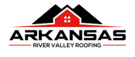 Arkansas River Valley Roofing logo with black and red roof icon and bold text