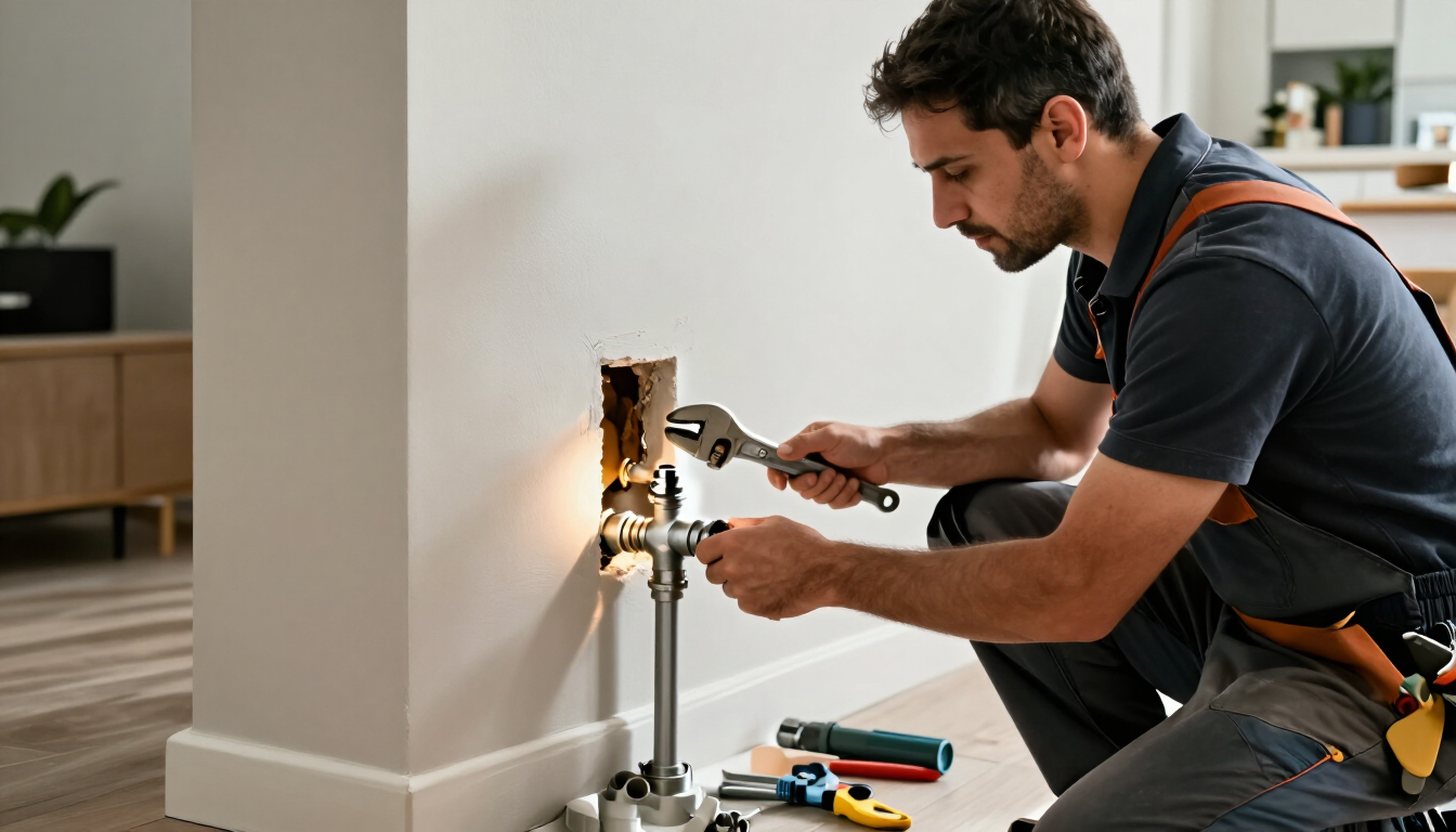 Profesional trabajando en una reparación de cañerías
