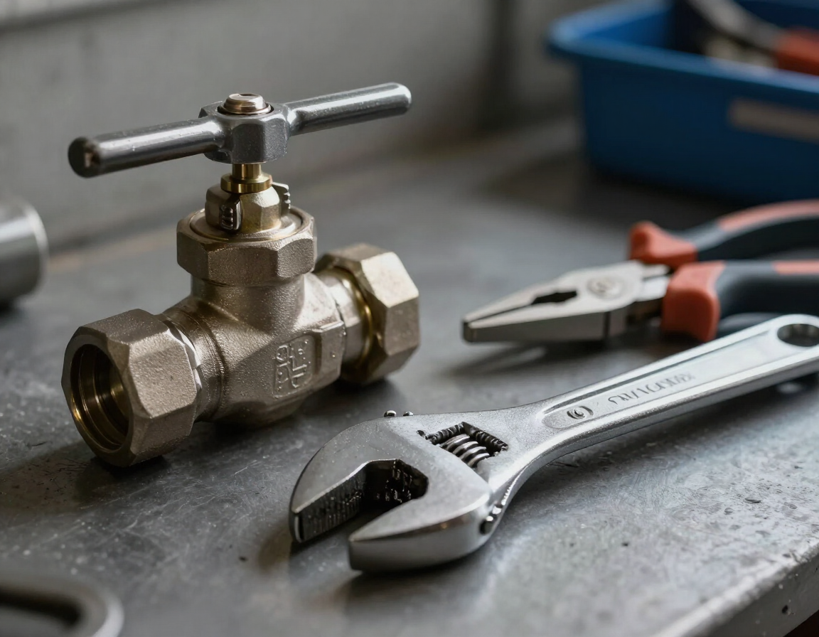 Llave de paso y herramientas de plomería