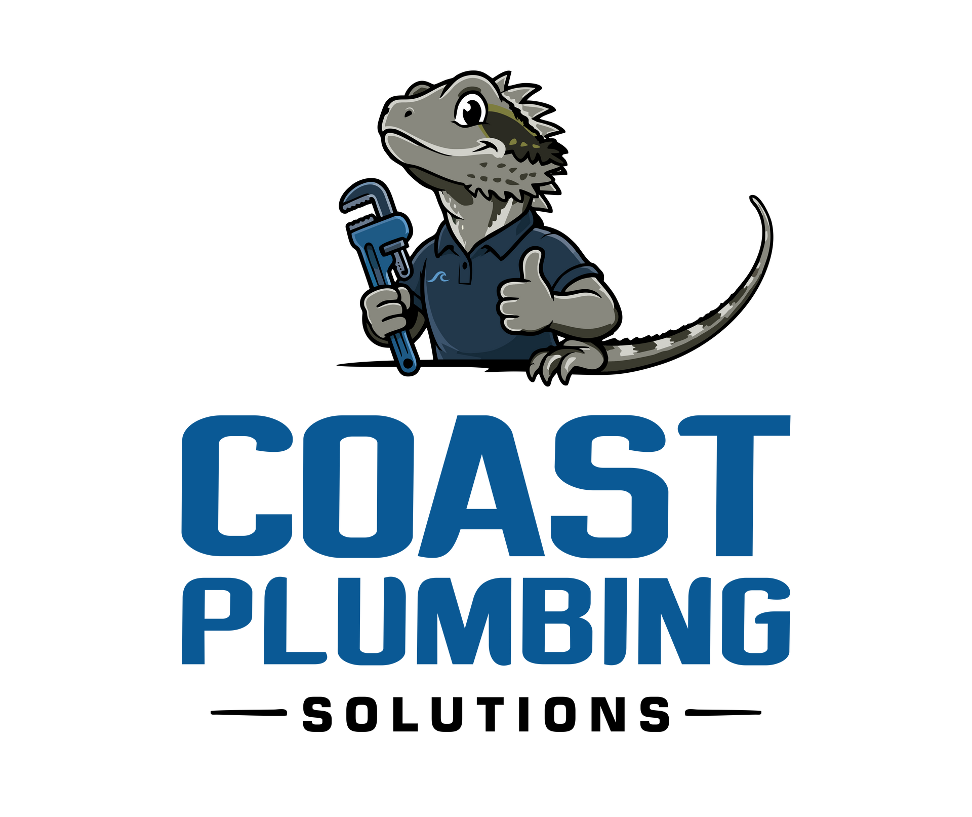 Logo for Coast Plumbing Solutions: Blue wave over bold black text.