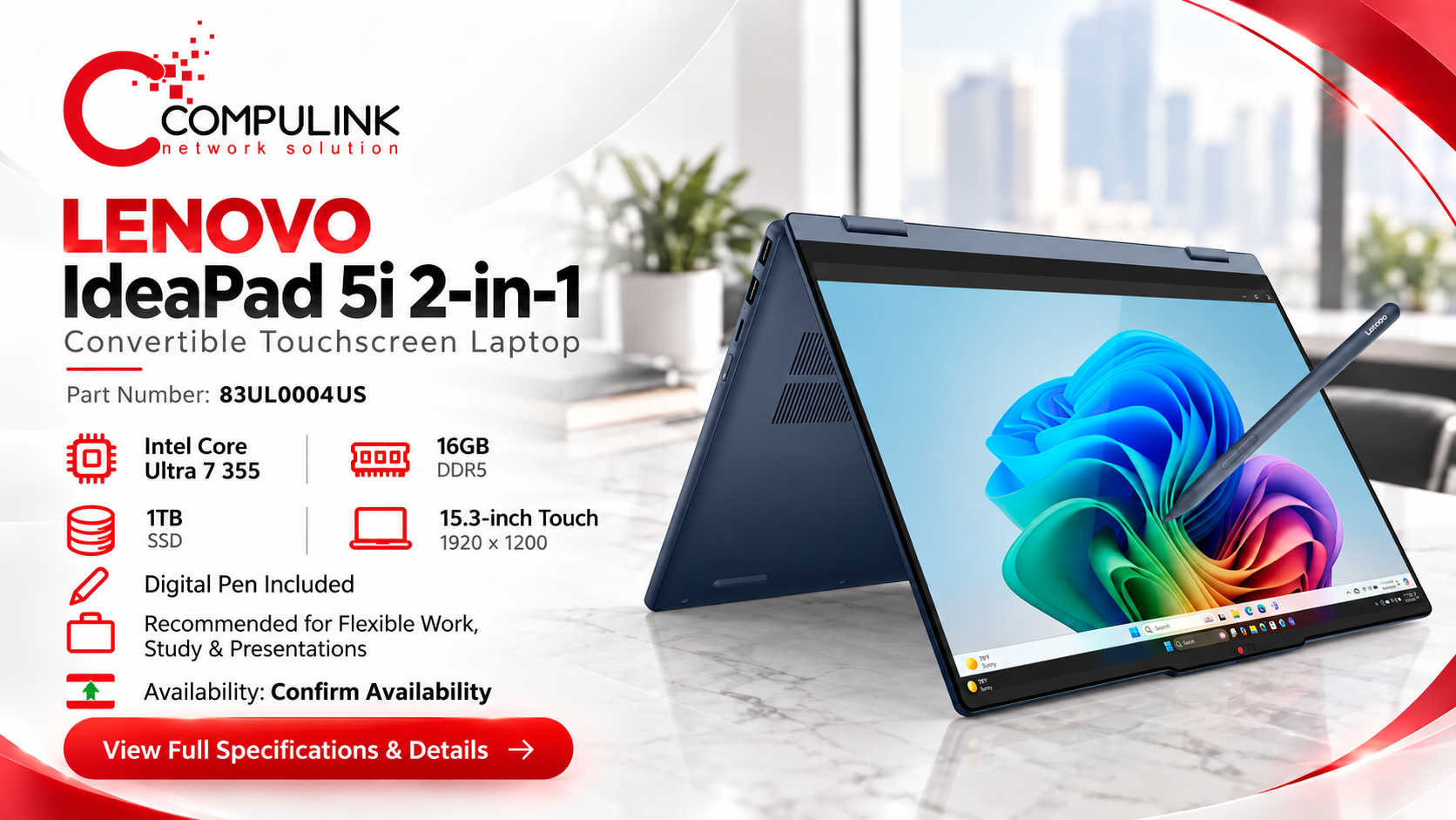 Lenovo IdeaPad 5i 2-in-1, exact part number 83UL0004US, convertible touchscreen laptop in Lebanon from CompuLink.