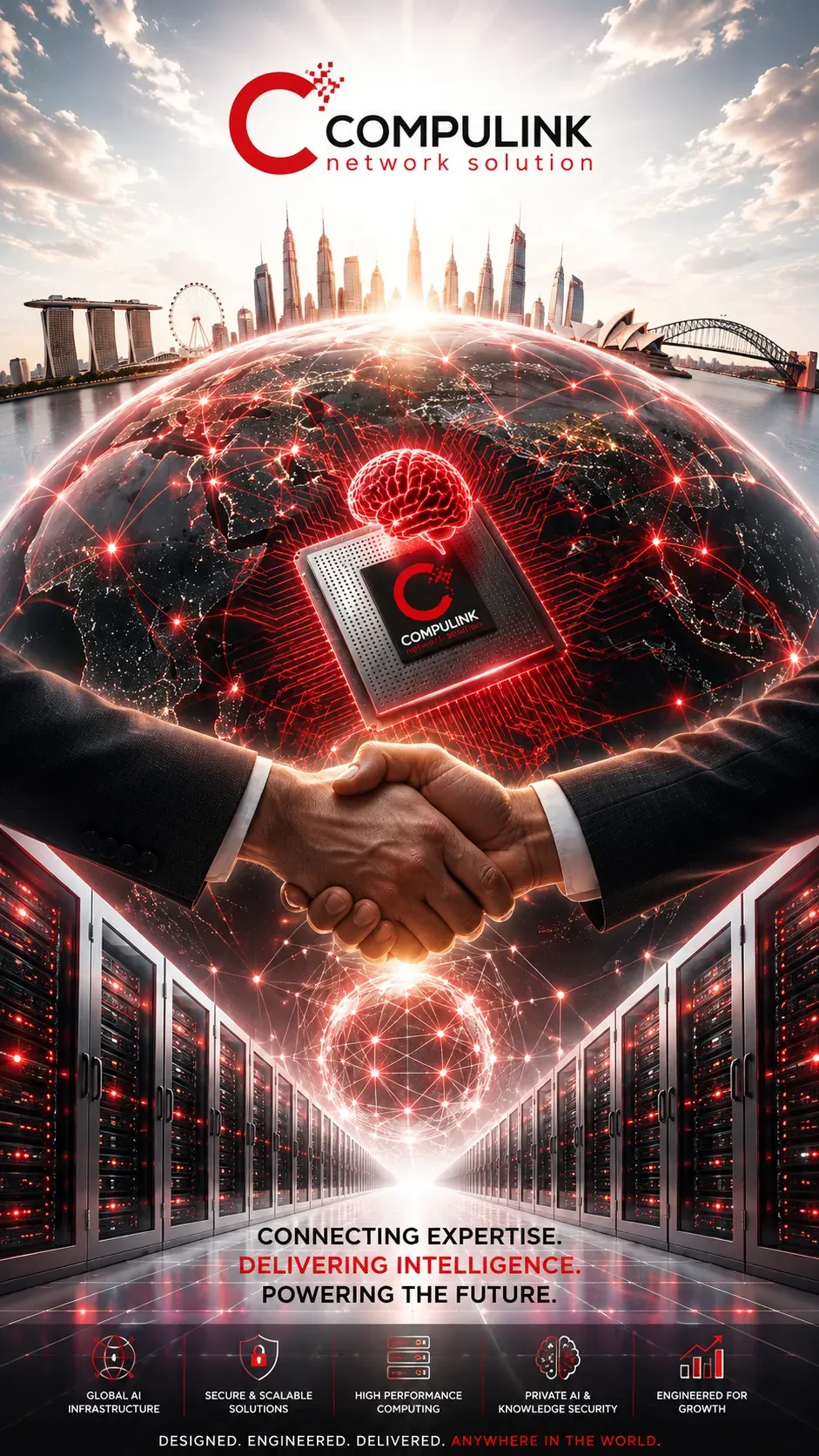 Compulink International AI Data Center Engineering delivering global AI infrastructure, Private AI, GPU computing, enterprise servers, high-performance storage and secure network infrastructure for businesses in Lebanon and worldwide.