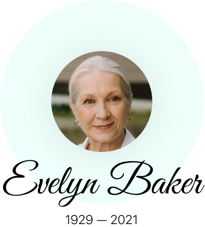 Memorial portrait with the name Evelyn Baker and dates 1929–2021