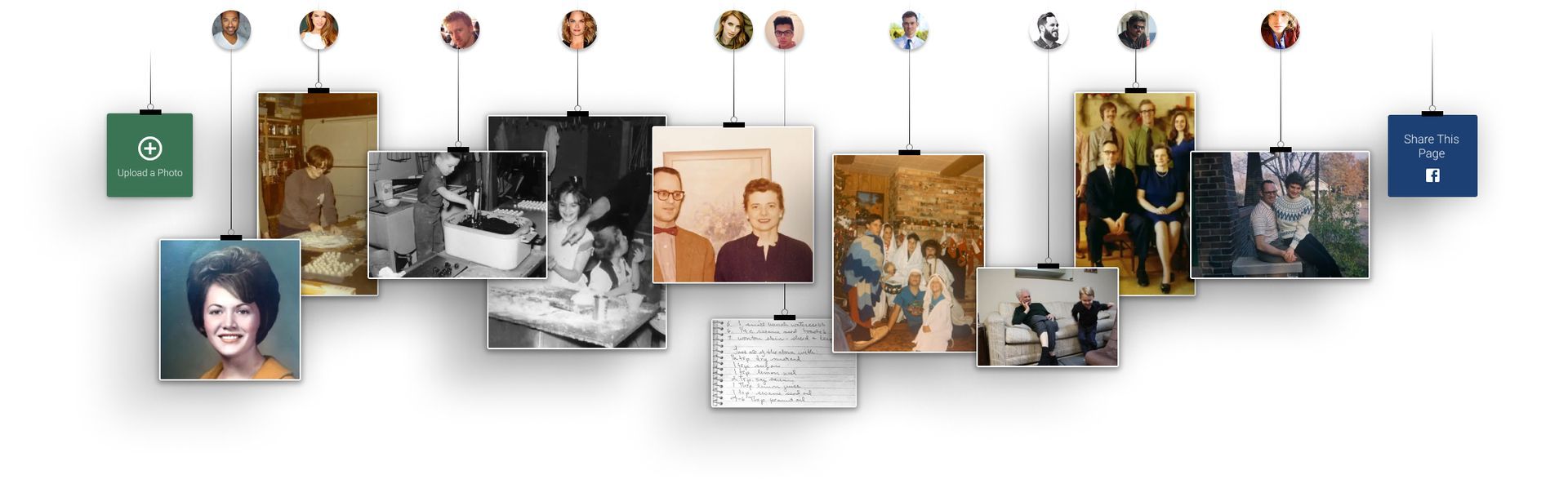 Collage of hanging photo frames and small ornaments in a warm-toned decorative display