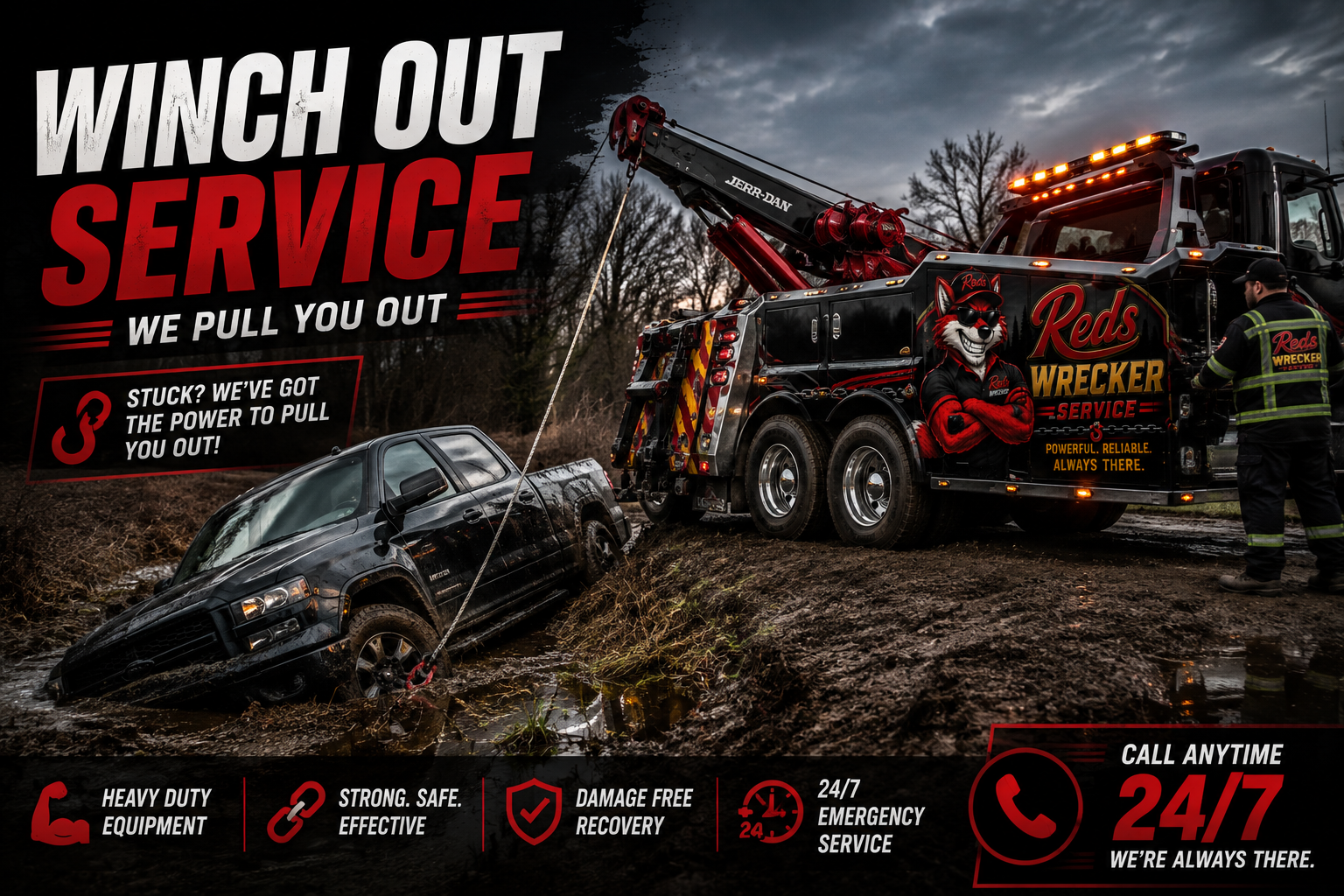 Winch-out and vehicle recovery in Spartanburg SC — Red's Wrecker Service
