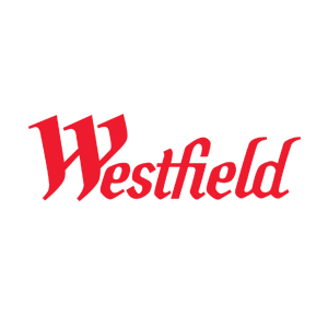 A red westfield logo on a white background