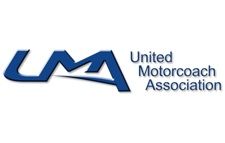 the logo for the united motorcoach association is blue and white