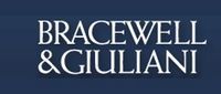 the logo for bracewell & giuliani is on a blue background