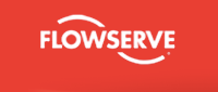 the flowserve logo is on a red background
