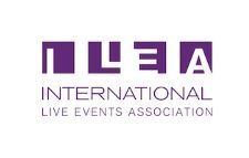 the logo for the international live events association is purple and white 