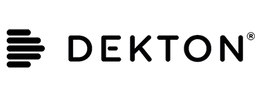 DEKTON logo in black with stylized horizontal bars on the left
