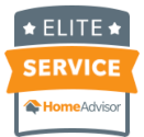 HomeAdvisor Elite Service badge in orange, white, and gray.