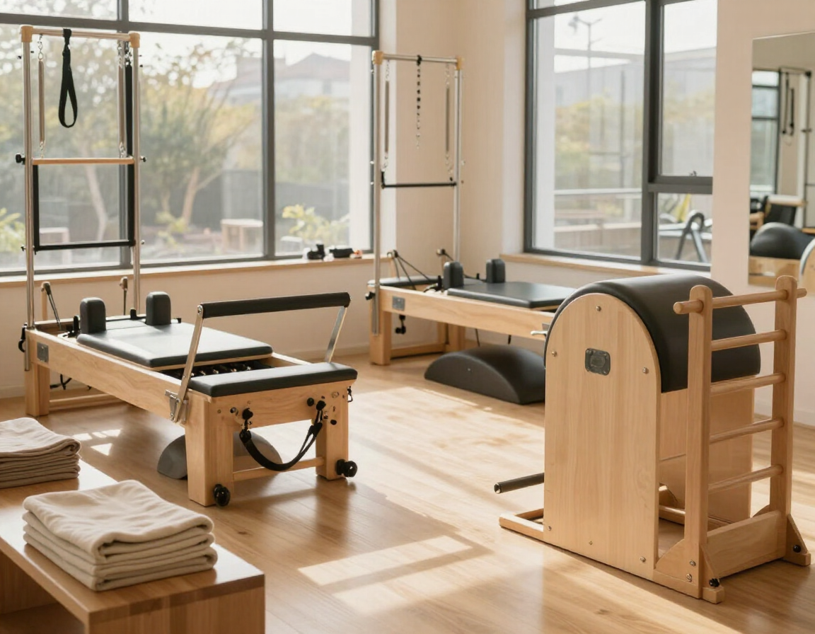 Neatly arranged Pilates studio detail