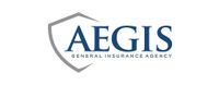 Logo for Aegis General Insurance Agency, with a shield graphic and blue text on a white background.