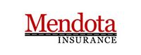 Mendota Insurance logo in burgundy text over a horizontal line, below which is