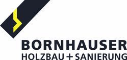 Bornhauser Holzbau+Sanierung Logo mit schwarz-gelbem geometrischem Zeichen.