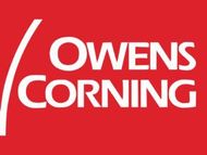 The owens corning logo is on a red background
