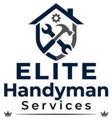 Elite Handyman Services logo with a navy house, tools, and gear above bold text.