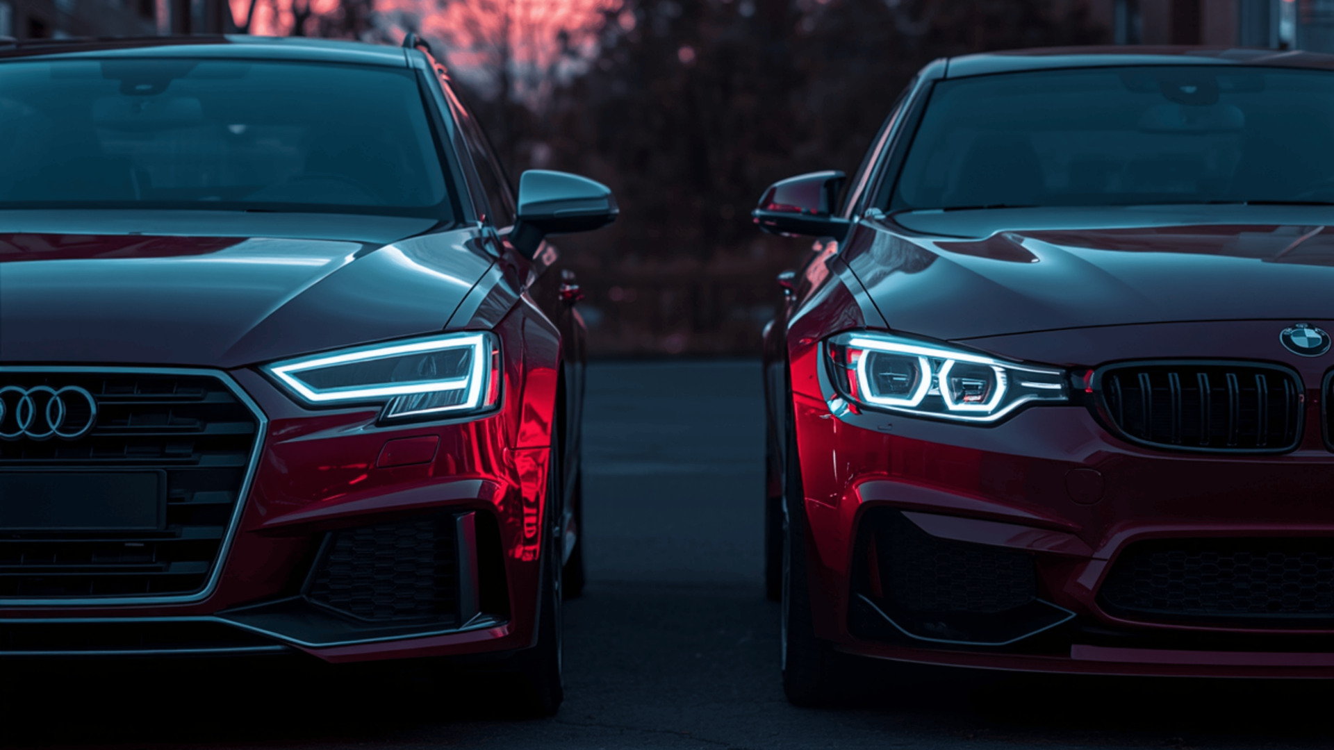 BMW and Audi parked next to each other at shop for specialized European vehicle engine diagnostics.