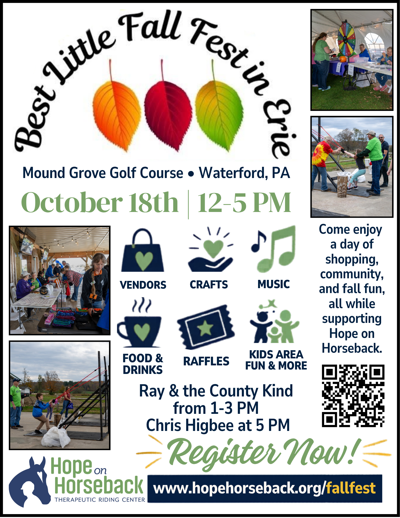 Fall Fest and Craft Show poster with horse, October 18th at Hope on Horseback, Waterford, PA