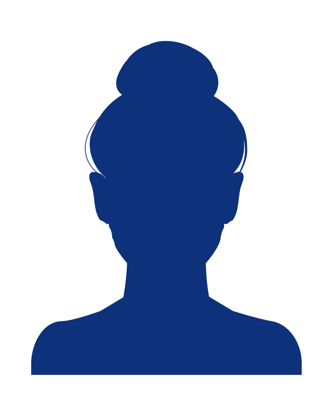 Blue female silhouette icon with a bun hairstyle on a white background