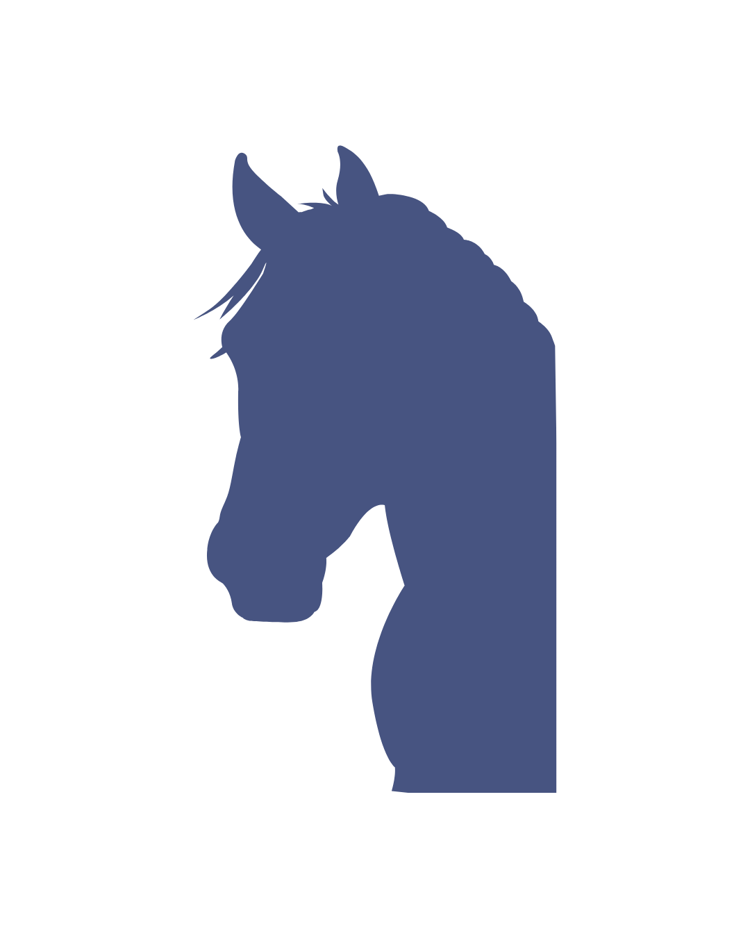 Blue silhouette of a horse head on a white background