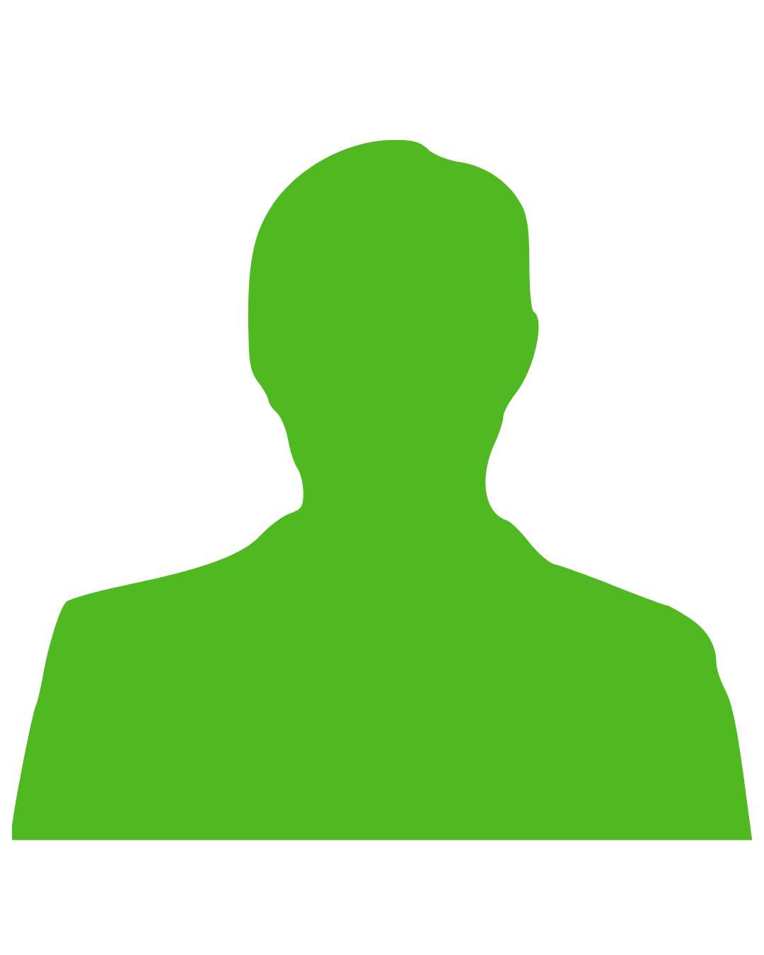 Green silhouette of a person’s head and shoulders on a white background