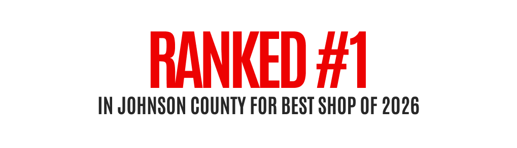 Ranked #1 in Johnson County for best shop of 2026 in red and black text. | Rick's Automotive