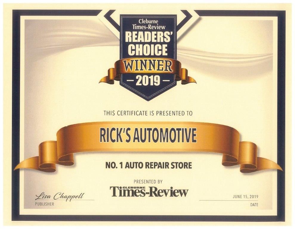 Certificate for Rick's Automotive, Inc.