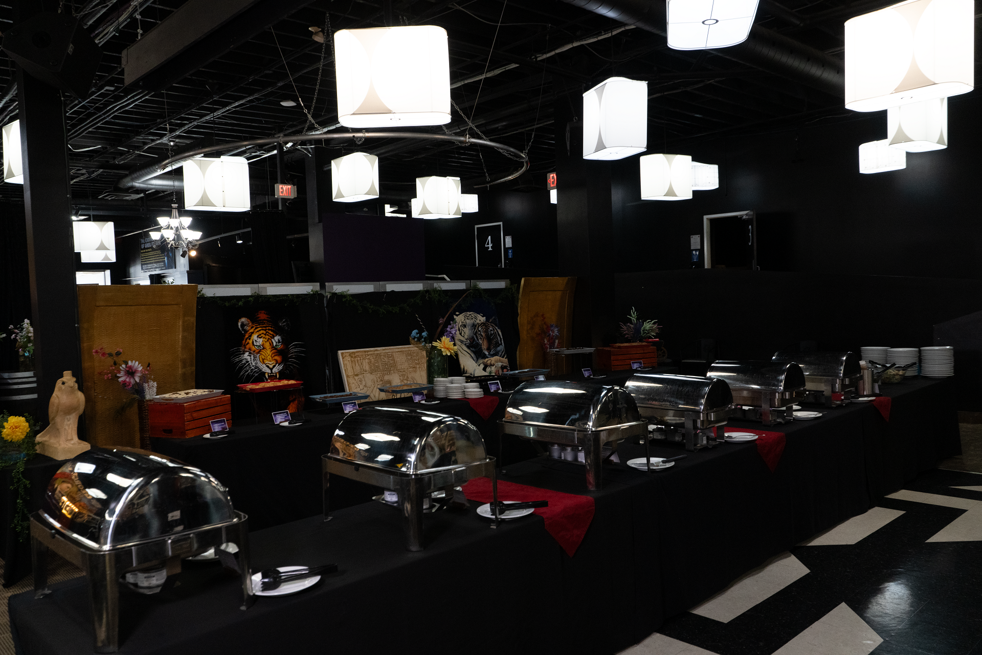 A buffet table set up in a Theatre