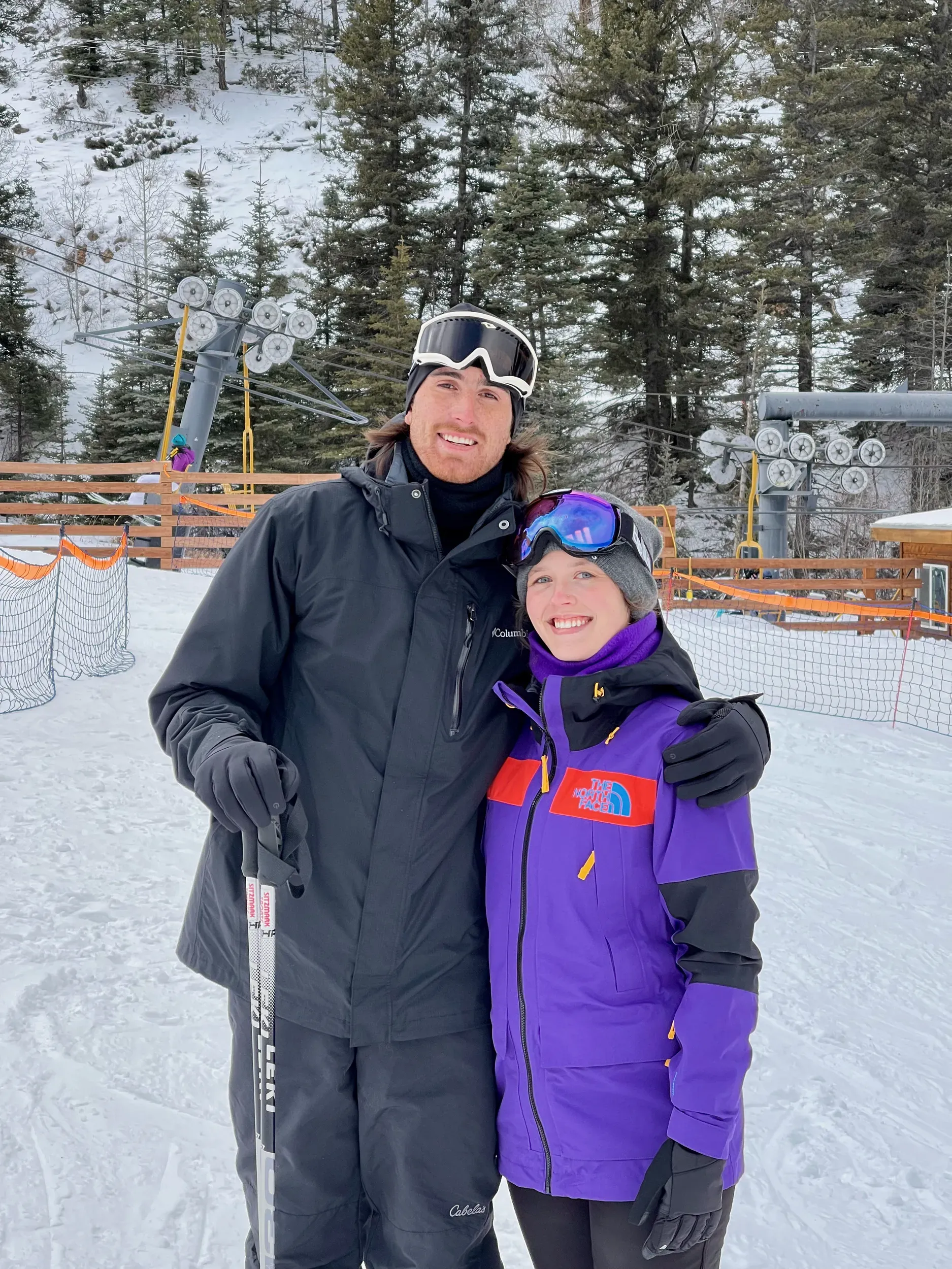 Couple skiing