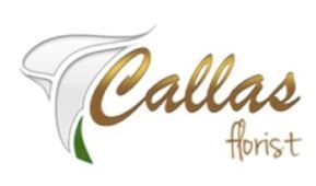 Callas Florist & Events logo with orange script and a red-orange flower accent