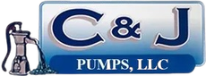 C&J Pumps, LLC logo in blue with a pump icon on the left