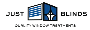 Just Blinds logo with blue window icon and “Quality Window Treatments” text