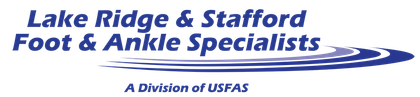 The logo for usfas foot and ankle specialists is blue and gray.