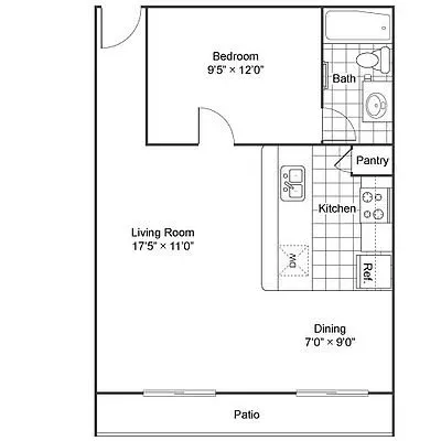 1 Bedroom 1 bathroom Floorplan