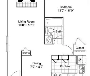 1 Bedroom / 1 Bathroom Floor plan