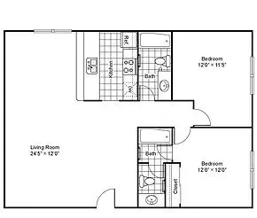 2 Bedroom / 2 Bathroom Floor plan