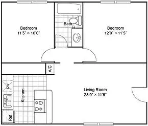 Duval Court Floorplan 2bd:1ba