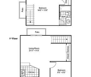 Telluride - 2 Bedroom 1 Bathroom floor plan