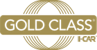 Gold Class I-CAR logo in gold and white with circular line design