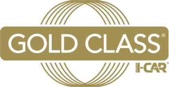 Gold Class I-CAR logo in gold and white with circular line design