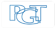 Blue outlined PGT logo on a white background