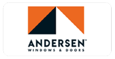 Andersen Windows & Doors logo with orange and black geometric icon
