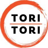 Orange circular brushstroke logo with bold black text &ldquo;TORI TORI&rdquo; separated by a thin orange line.